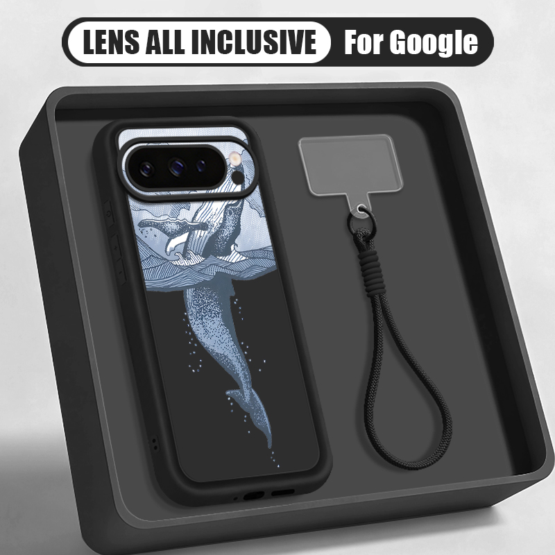 Phone Cases Pixel 10 - Kambur Balina Baskılı Bileklik Askılı Kılıf
