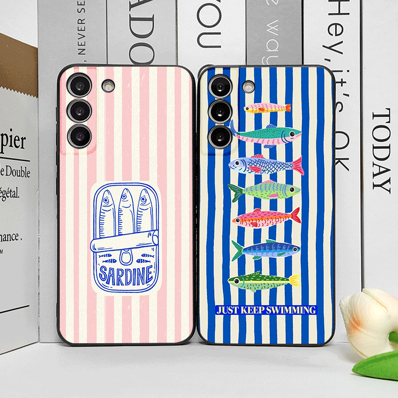 Phone Cases Oppo - Sevimli Çizgili Desenli Sardalya Renkli Balık